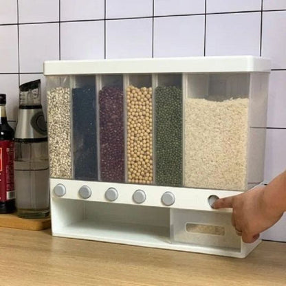 Wall Mounted Divided Rice and Cereal  Dispenser 6 Moisture Proof Automatic Racks Sealed Food Storage Box Rice Storage Container