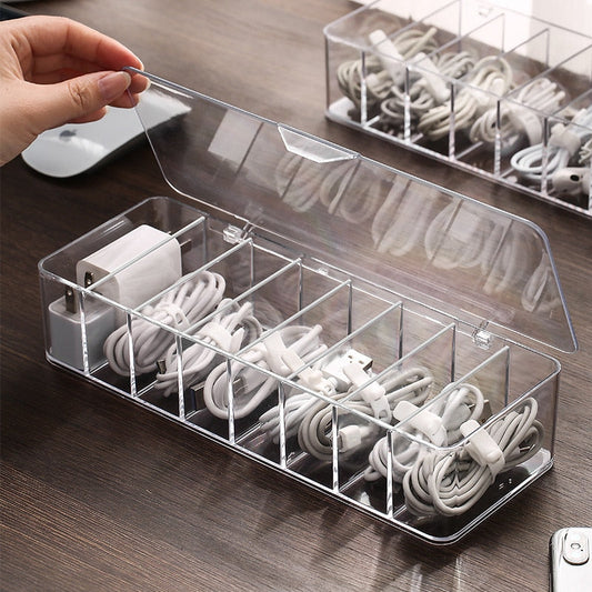 Cable Storage Box Transparent Plastic Data Line  Storage Container for Desk Stationery Makeup Organizer, Key and Jewelry Box