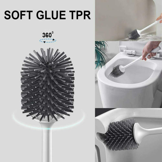 Silicone Toilet Brush Set and Holder Soft TPR Cleaning Brush Set Bathroom WC