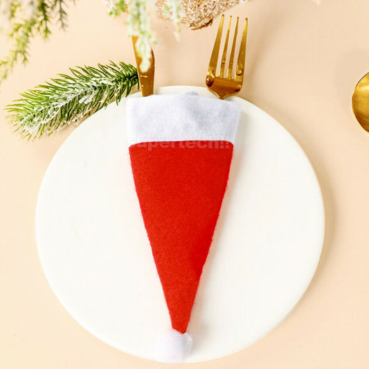 10PCS Red Hat Santa Cutlery Christmas