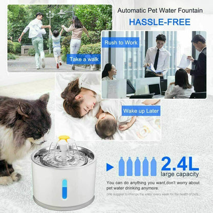 2.4L STAINLESS STEEL Top LED Drinking Bowl Cat/Dog