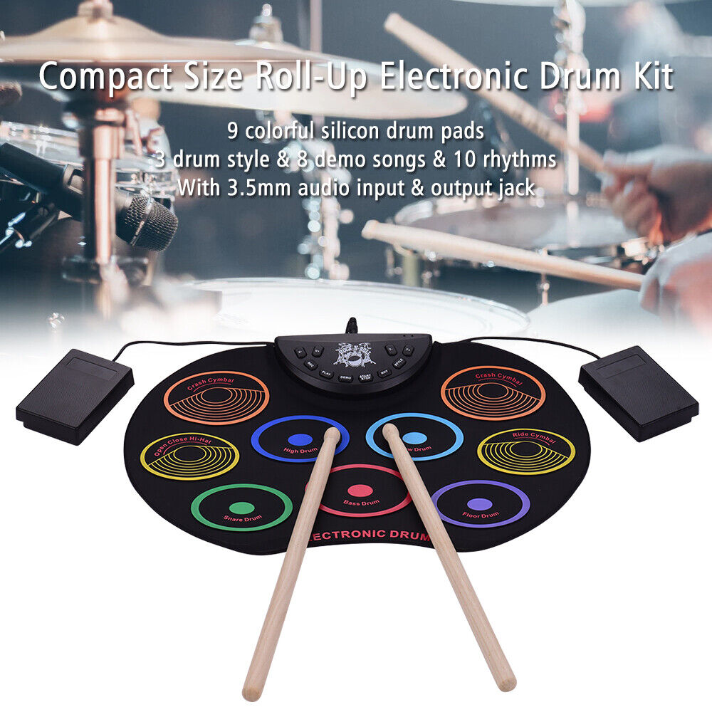 Compact Size Roll-Up Drum Set Electronic Drum Kit 9 Silicon Drum Pads