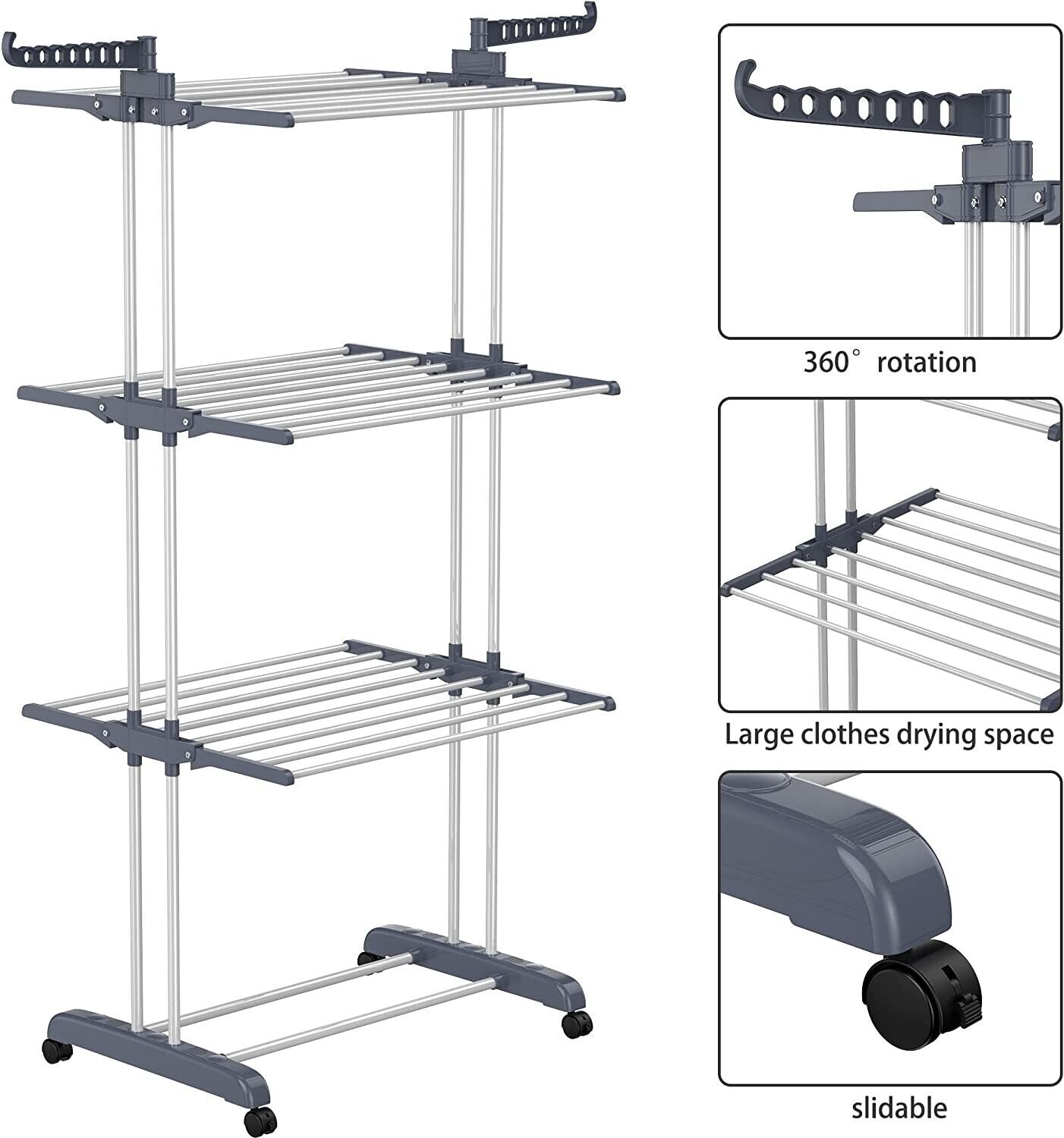 3 Tier Foldable Clothes Airer Folding Hanger Drying Rack Multi-Functional Stand