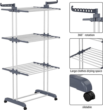 3 Tier Foldable Clothes Airer Folding Hanger Drying Rack Multi-Functional Stand