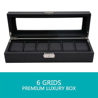 6 Grids Watch Box Carbon Fiber Storage Case