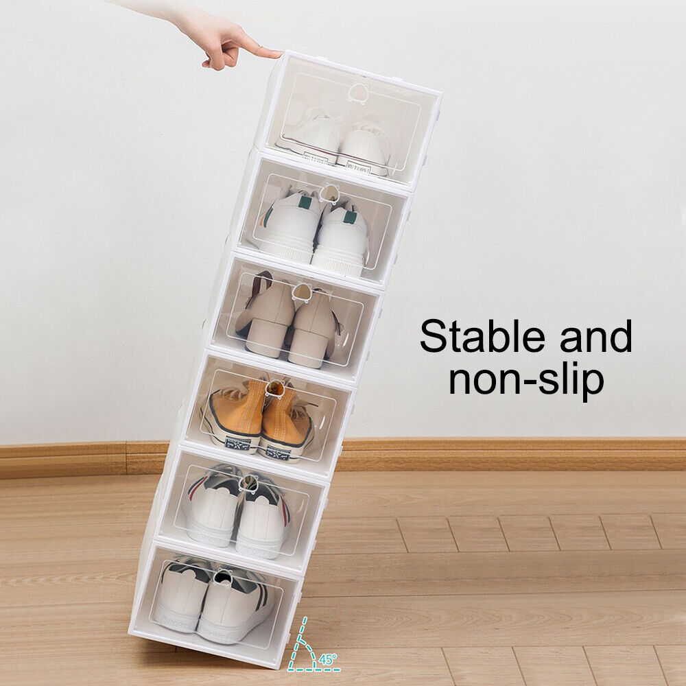 12Pcs Clear Shoe Box Storage Case Boxes Foldable Stackable Organizer Transparent