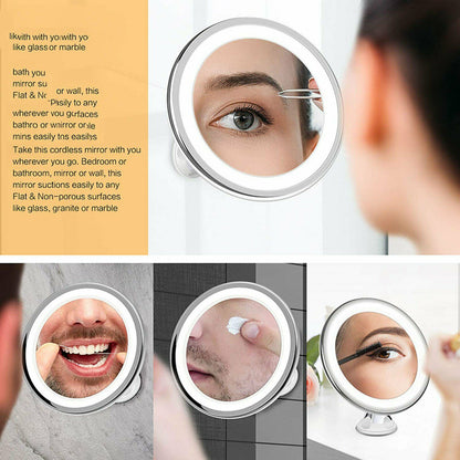 10x Magnifying Makeup Cosmetic Beauty Bathroom Mirror with LED Light 360° Spin