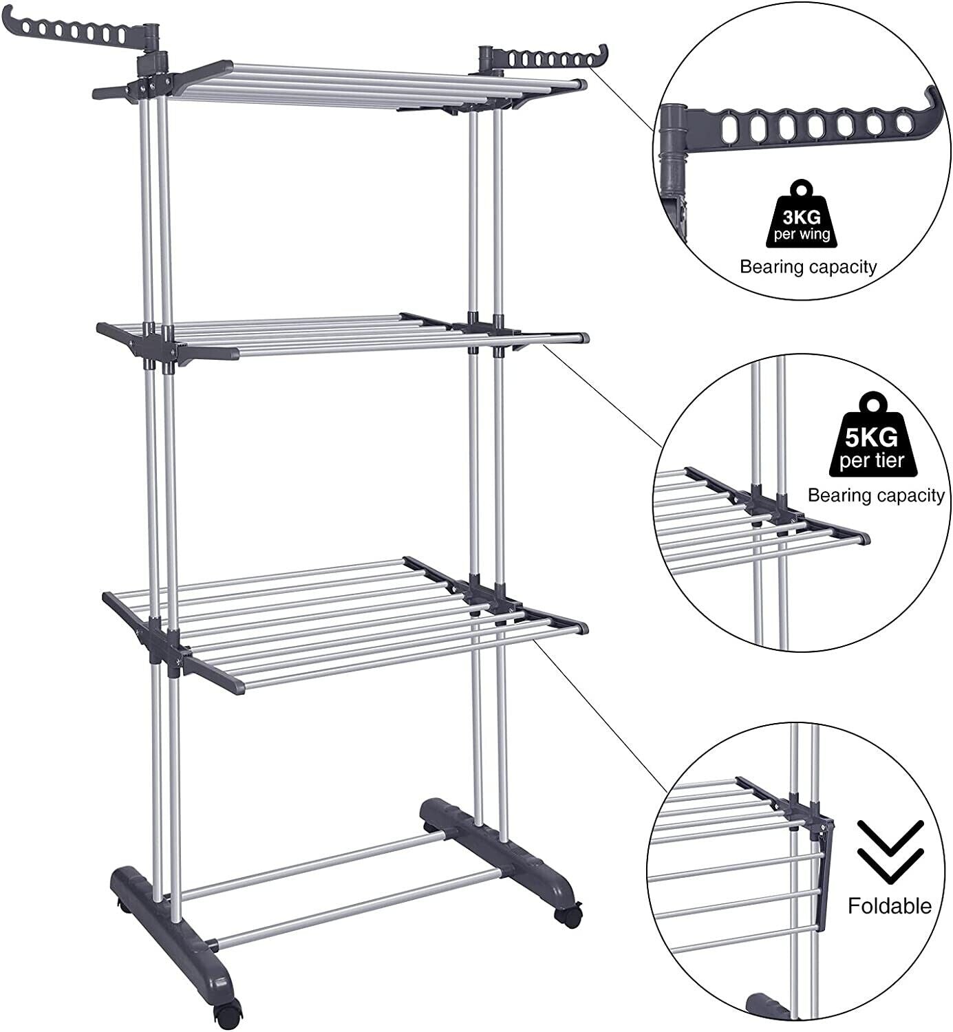 3 Tier Foldable Clothes Airer Folding Hanger Drying Rack Multi-Functional Stand