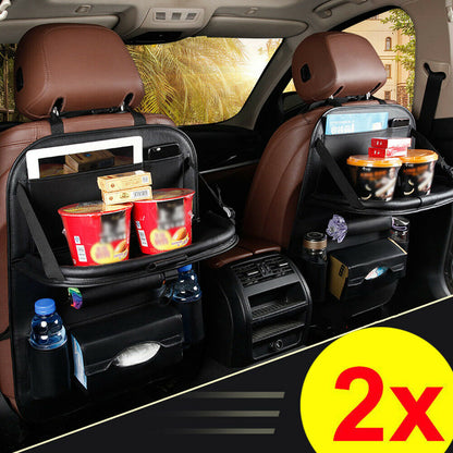 2pcs PU Leather Car Seat Back Organizer Table Tray Holder