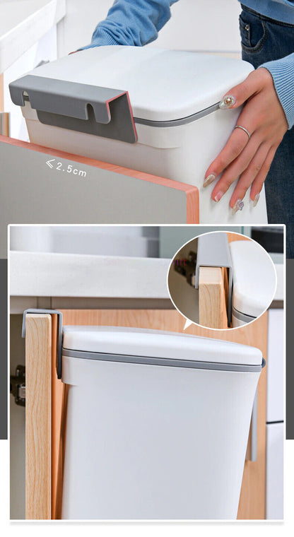 9L Waste Bin Trash Rubbish Kitchen Sink Bench Side Cabinet Door Hanging with Lid