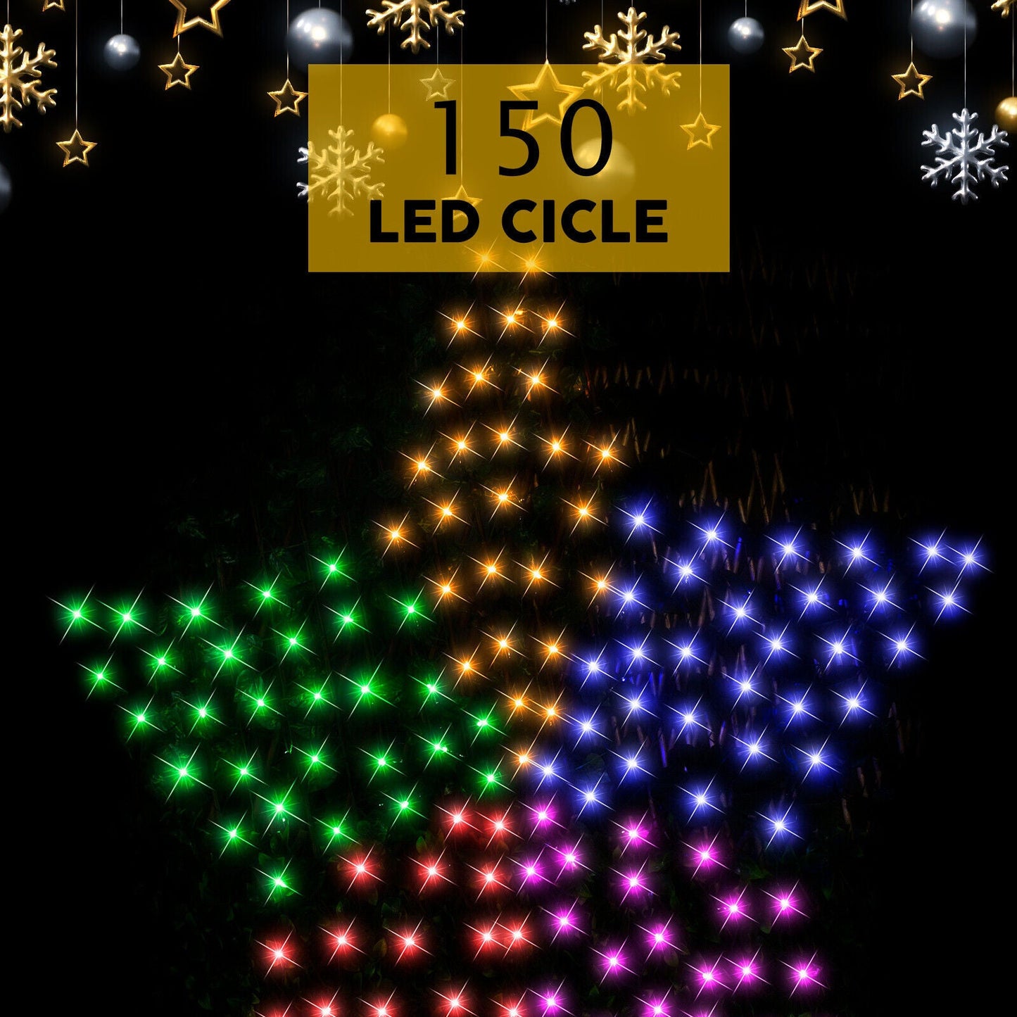 Christmas Lights 150 LED Solar Star Net Rope Multi Colour Xmas Decor