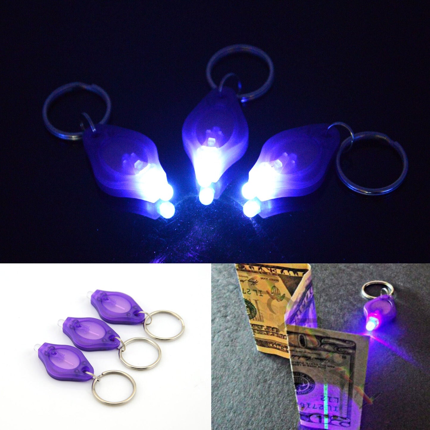 LED Keyring Torch UV Key Ring Purple Light Chain