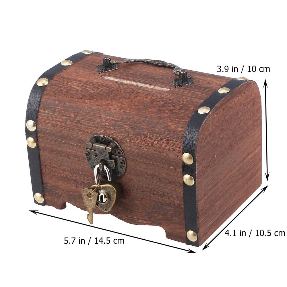 Wooden Treasure Chest Retro Money Storage Box Case