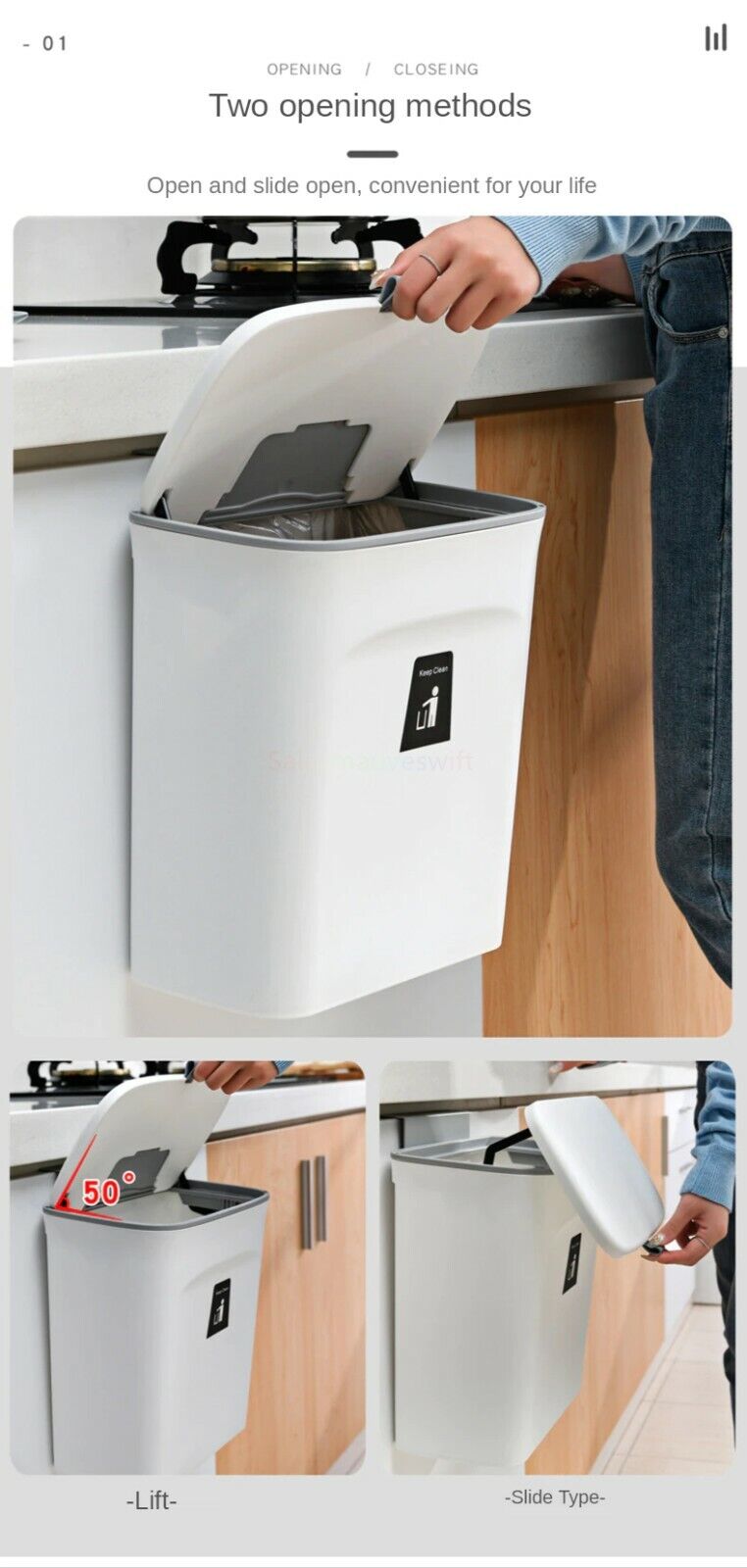 9L Waste Bin Trash Rubbish Kitchen Sink Bench Side Cabinet Door Hanging with Lid