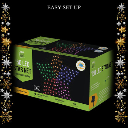 Christmas Lights 150 LED Solar Star Net Rope Multi Colour Xmas Decor