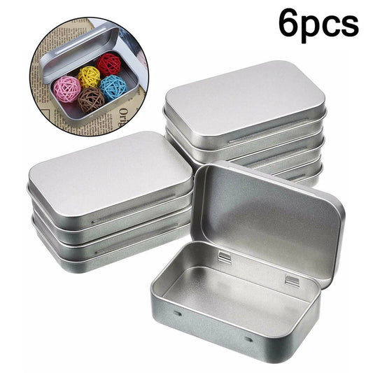 6Pcs Metal Hinged Tin Box Container