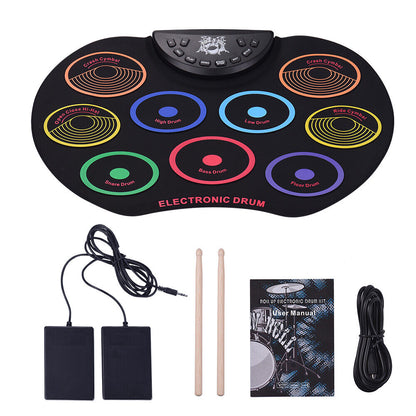 Compact Size Roll-Up Drum Set Electronic Drum Kit 9 Silicon Drum Pads