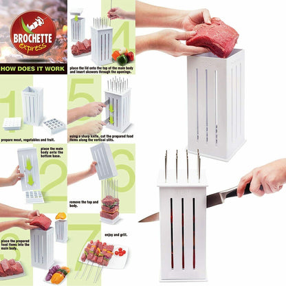 Barbecue Easy Kebab Maker 16-holes Meat Grill 32 Bamboo Skewers Machine BBQ Set