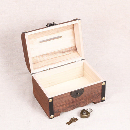 Wooden Treasure Chest Retro Money Storage Box Case