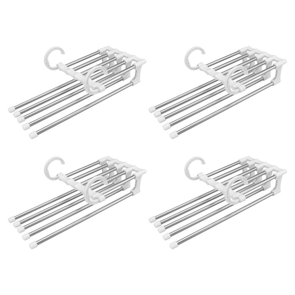 4PCS 5 in 1 Multi-functional Pants rack Stainless-Steel Wardrobe Magic Hanger