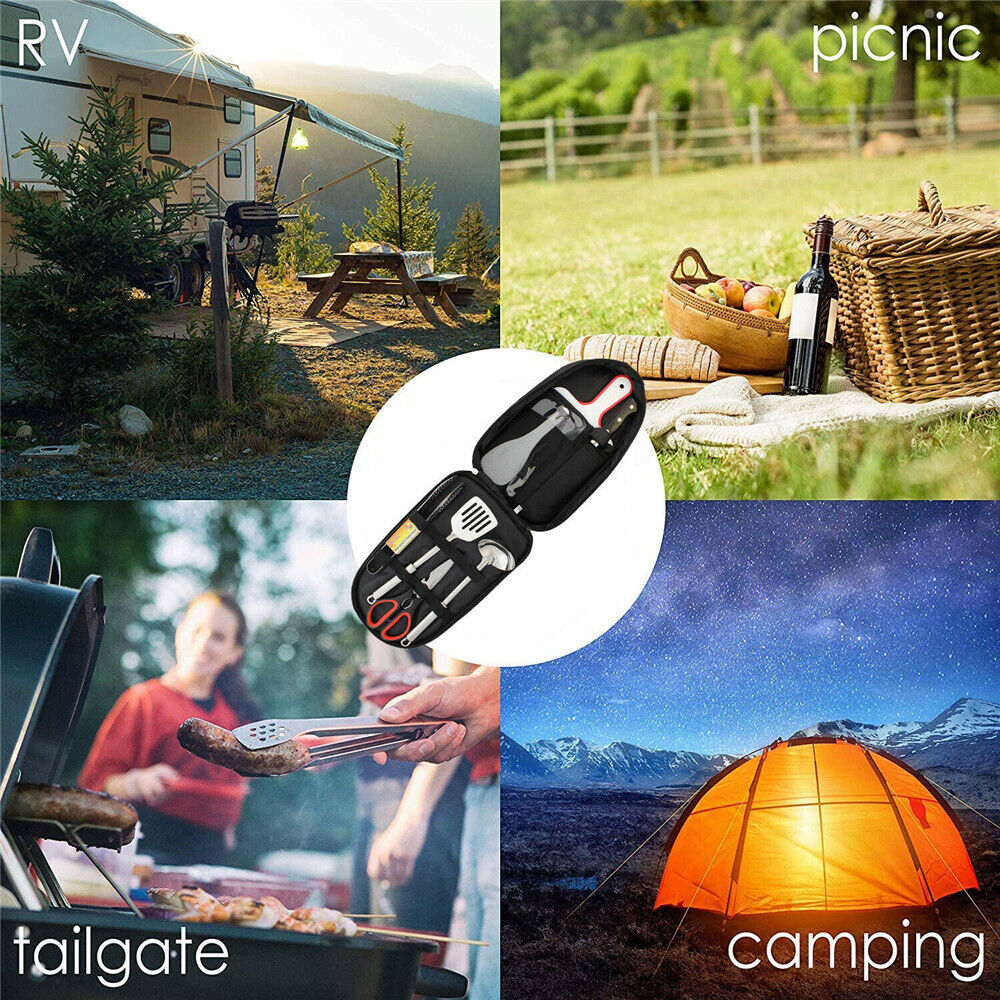 9Pcs/set Camping Utensils Set Outdoor Cooking BBQ