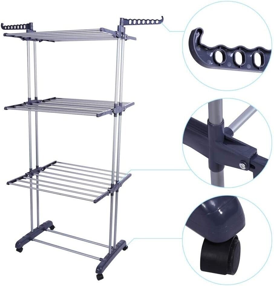 3 Tier Foldable Clothes Airer Folding Hanger Drying Rack Multi-Functional Stand