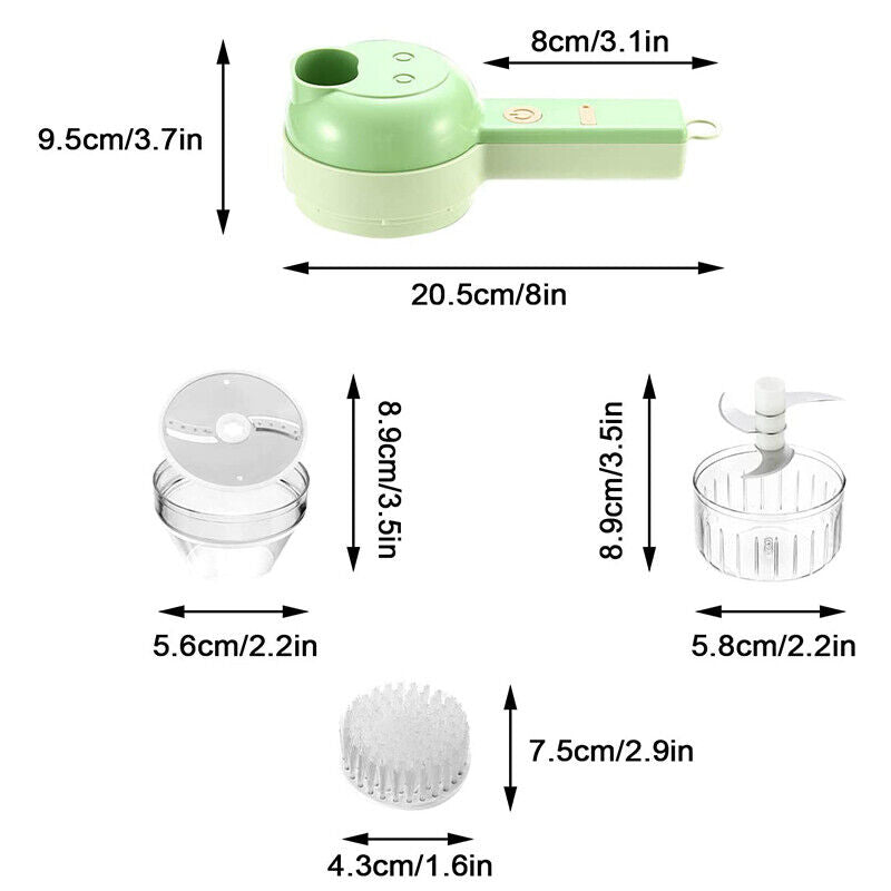 4 in 1 Mini Kitchen Handheld Electric Vegetable Cutter Set Wireless Food Chopper