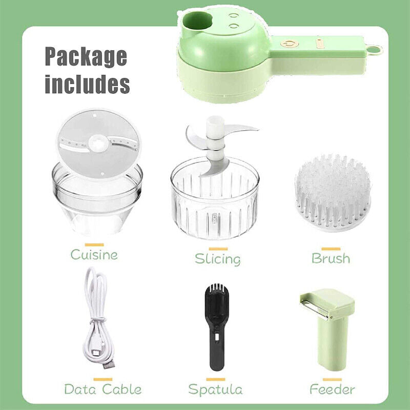 4 in 1 Mini Kitchen Handheld Electric Vegetable Cutter Set Wireless Food Chopper