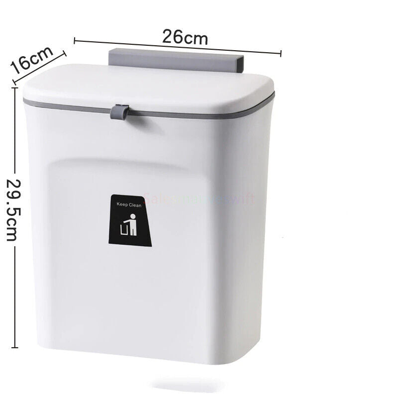 9L Waste Bin Trash Rubbish Kitchen Sink Bench Side Cabinet Door Hanging with Lid