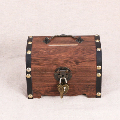 Wooden Treasure Chest Retro Money Storage Box Case