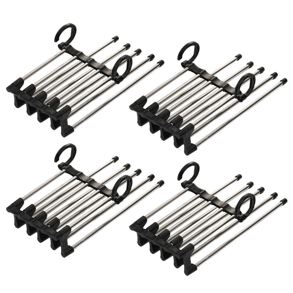 4PCS 5 in 1 Multi-functional Pants rack Stainless-Steel Wardrobe Magic Hanger