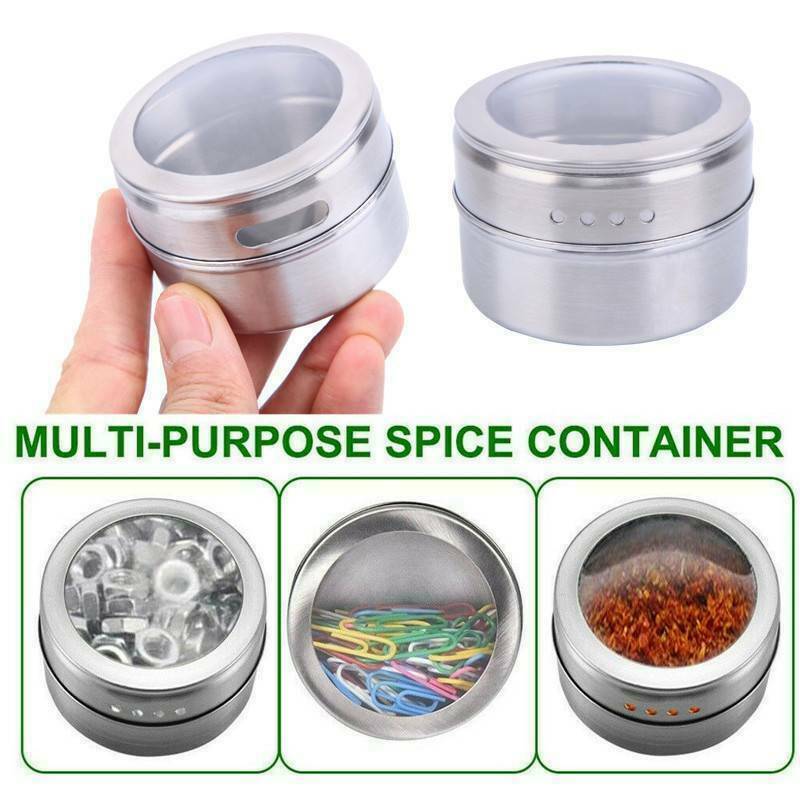 12pcs Magnetic Spice Container Tins Set Stainless Steel Jars