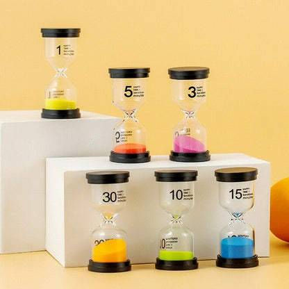 6PCS Sandglass Sand Timer Glass Hourglass Kitchen Clock