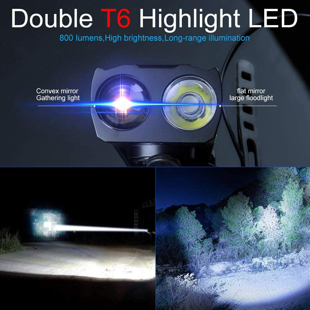 USB Rechargeable 15000LM Bicycle Bike Smart Front Light 2*T6 LED