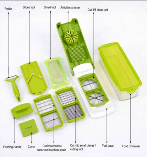 Premium Fruit Vegetable Slicer Nicer Dicer Plus Food Chopper Cutter Peeler 12in1