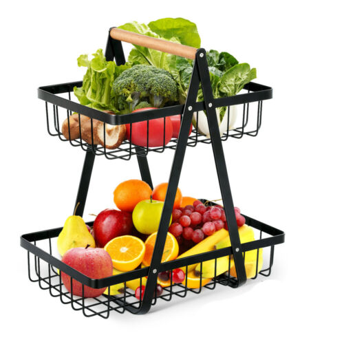 2-Tier Fruit Vegetable Basket Fruit Bowl Holder